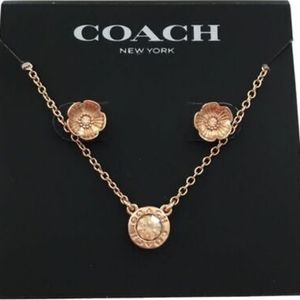 COACH Open Circle Necklace And Tea Rose Stud Earrings Set